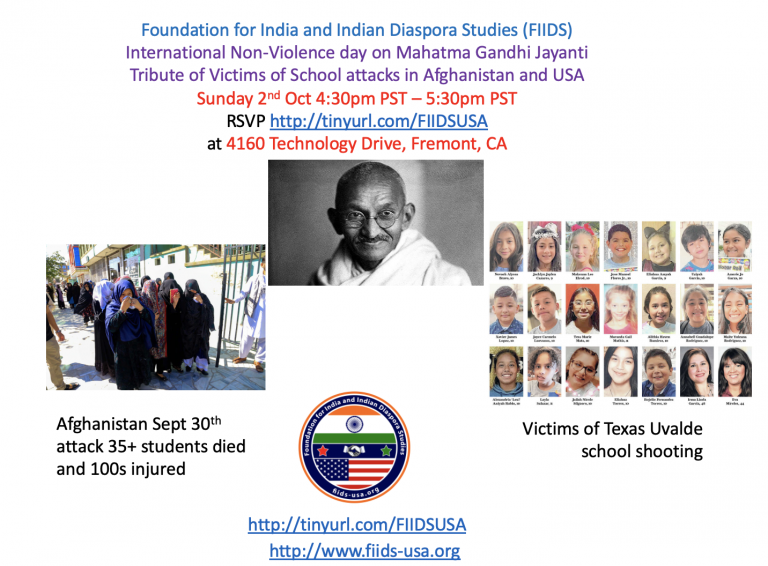 FIIDS International Non-Violence and Pray/Tribute to Victims of Attacks on Schools in Afghanistan and USA